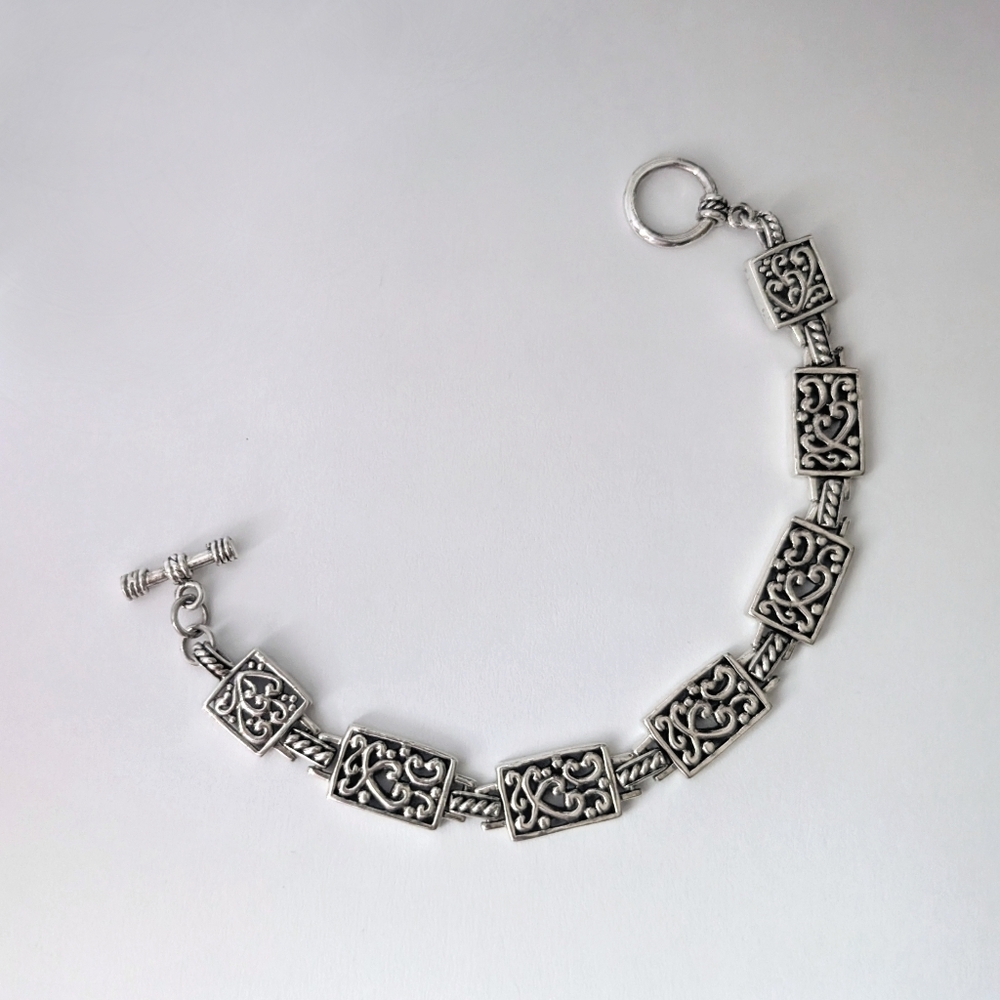 Sterling Silver Bracelet Rectangular Swirl Scroll… - image 2